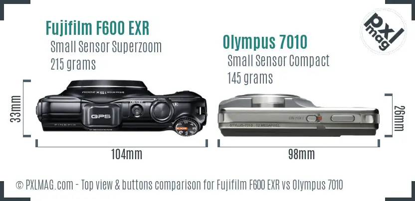Fujifilm F600 EXR vs Olympus 7010 top view buttons comparison