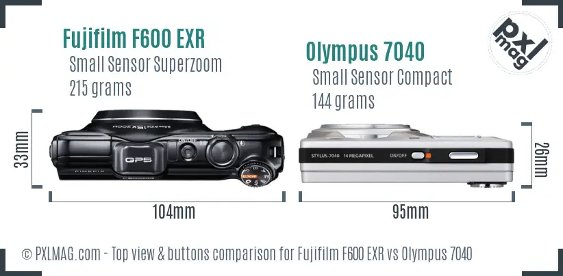 Fujifilm F600 EXR vs Olympus 7040 top view buttons comparison Fujifilm F600 EXR vs Olympus 7040 top view buttons comparison