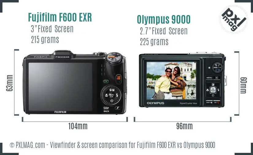 Fujifilm F600 EXR vs Olympus 9000 Screen and Viewfinder comparison