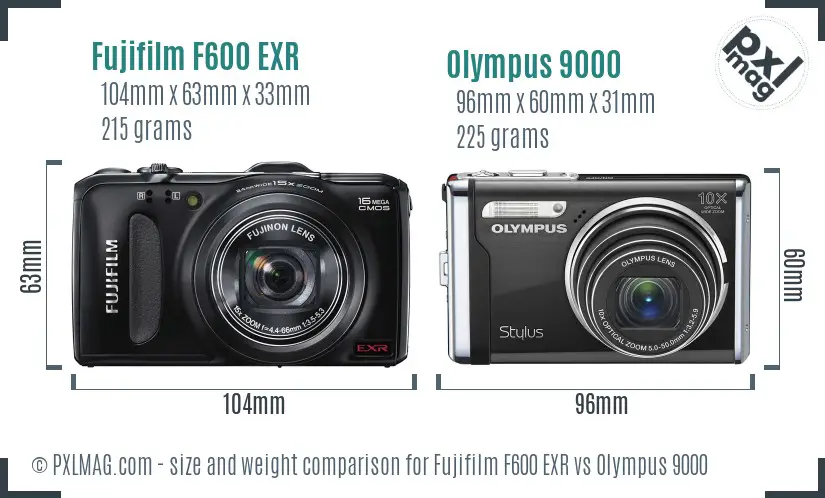 Fujifilm F600 EXR vs Olympus 9000 size comparison