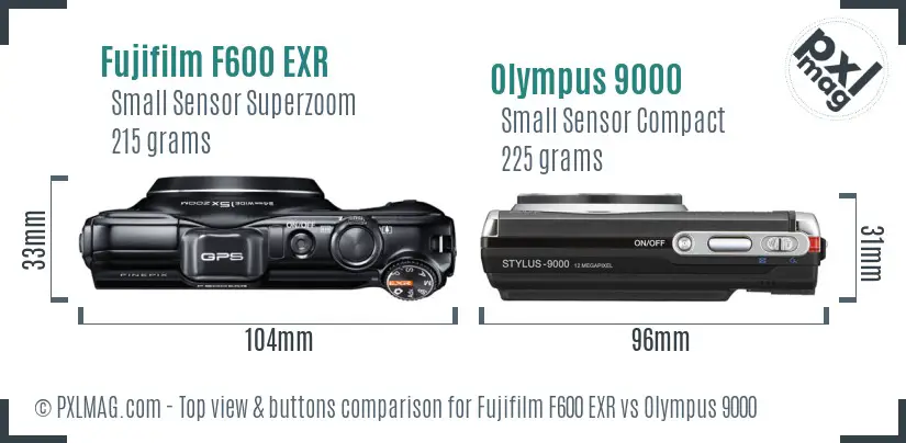 Fujifilm F600 EXR vs Olympus 9000 top view buttons comparison