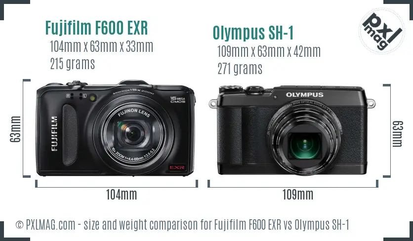 Fujifilm F600 EXR vs Olympus SH-1 size comparison