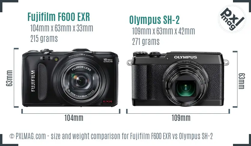 Fujifilm F600 EXR vs Olympus SH-2 size comparison