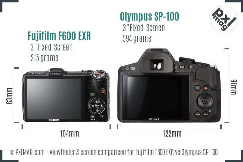 Fujifilm F600 EXR vs Olympus SP-100 Screen and Viewfinder comparison