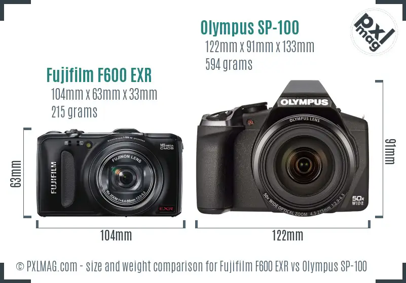 Fujifilm F600 EXR vs Olympus SP-100 size comparison