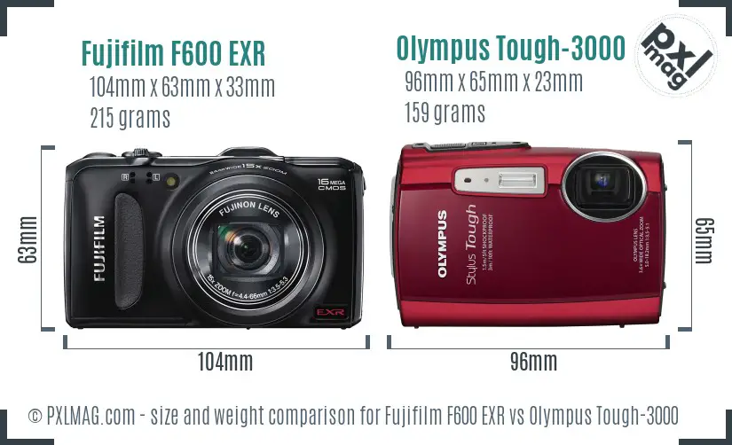 Fujifilm F600 EXR vs Olympus Tough-3000 size comparison Fujifilm F600 EXR vs Olympus Tough-3000 size comparison
