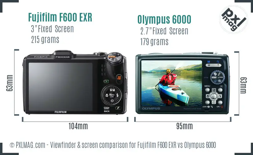 Fujifilm F600 EXR vs Olympus 6000 Screen and Viewfinder comparison