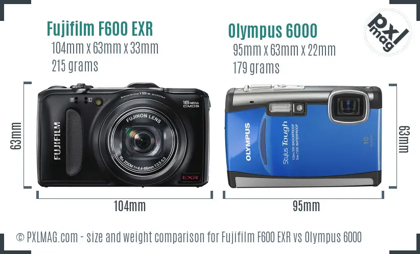 Fujifilm F600 EXR vs Olympus 6000 size comparison