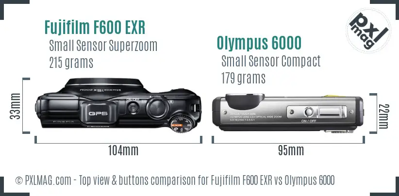 Fujifilm F600 EXR vs Olympus 6000 top view buttons comparison