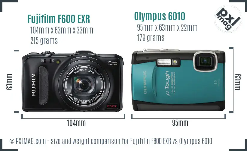 Fujifilm F600 EXR vs Olympus 6010 size comparison