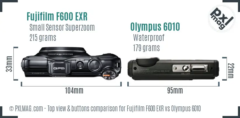 Fujifilm F600 EXR vs Olympus 6010 top view buttons comparison