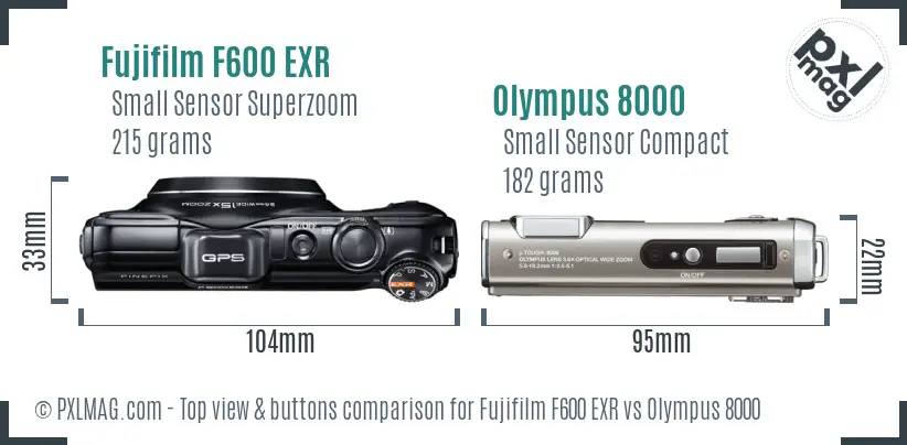 Fujifilm F600 EXR vs Olympus 8000 top view buttons comparison