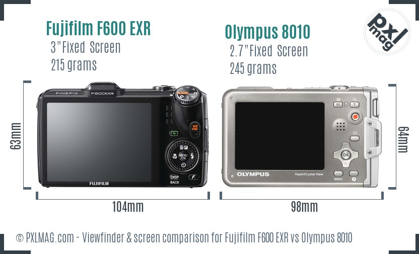 Fujifilm F600 EXR vs Olympus 8010 Screen and Viewfinder comparison
