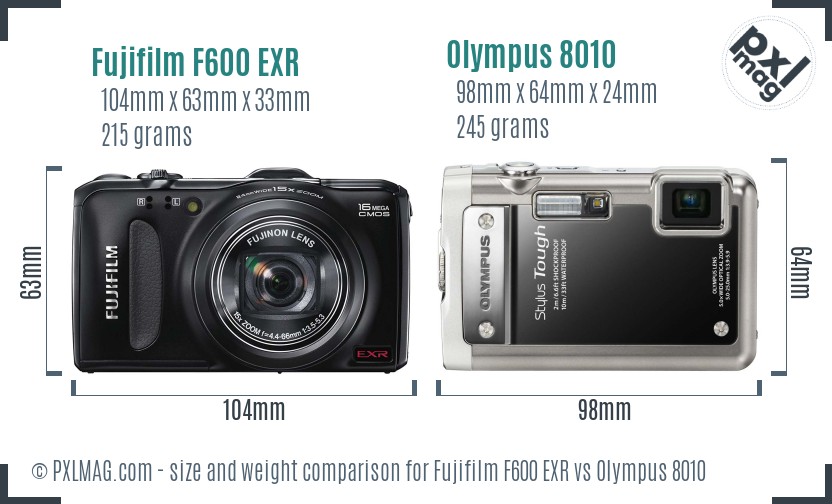 Fujifilm F600 EXR vs Olympus 8010 size comparison Fujifilm F600 EXR vs Olympus 8010 size comparison