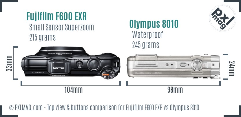 Fujifilm F600 EXR vs Olympus 8010 top view buttons comparison