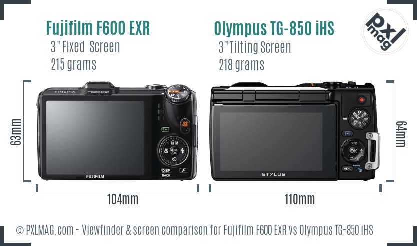 Fujifilm F600 EXR vs Olympus TG-850 iHS Screen and Viewfinder comparison