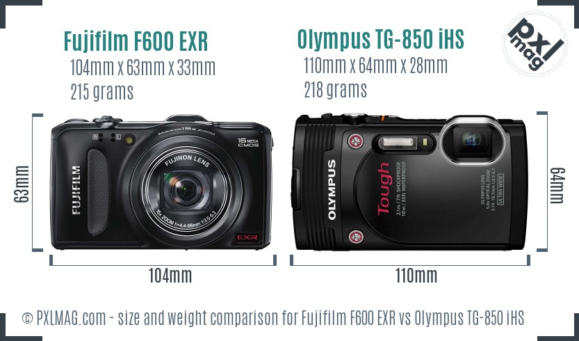Fujifilm F600 EXR vs Olympus TG-850 iHS size comparison