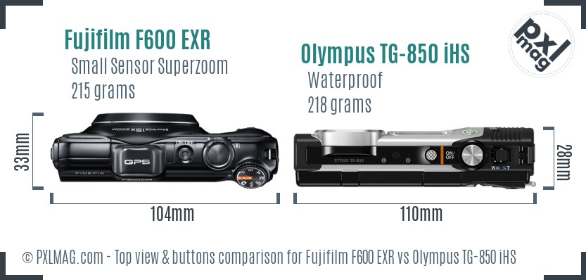 Fujifilm F600 EXR vs Olympus TG-850 iHS top view buttons comparison