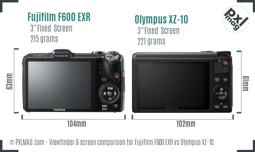 Fujifilm F600 EXR vs Olympus XZ-10 Screen and Viewfinder comparison