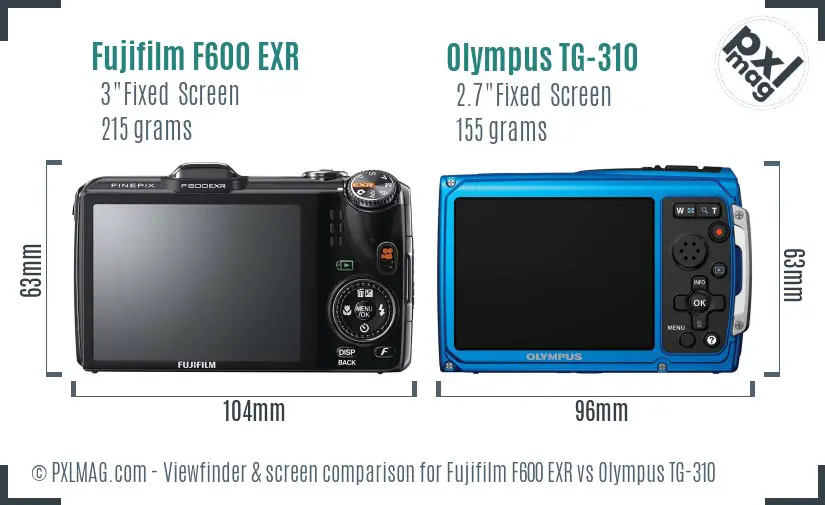 Fujifilm F600 EXR vs Olympus TG-310 Screen and Viewfinder comparison
