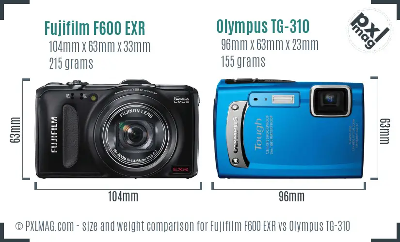 Fujifilm F600 EXR vs Olympus TG-310 size comparison