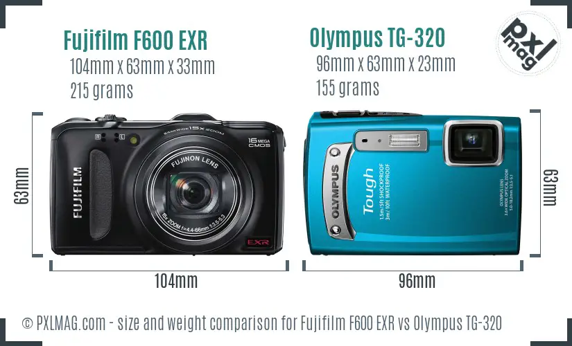 Fujifilm F600 EXR vs Olympus TG-320 size comparison