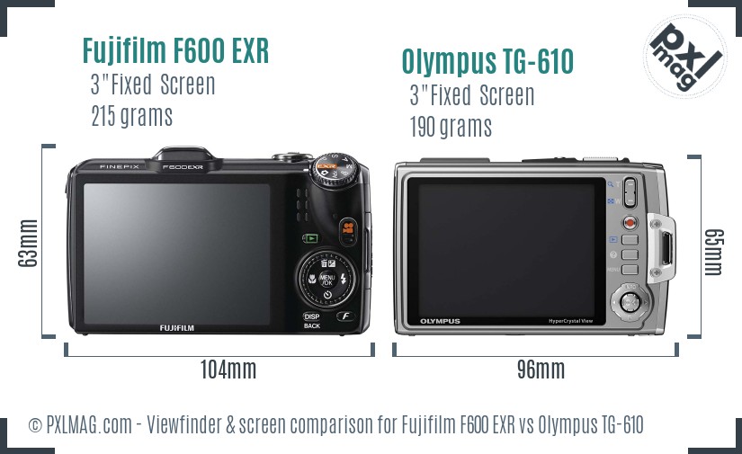 Fujifilm F600 EXR vs Olympus TG-610 Screen and Viewfinder comparison