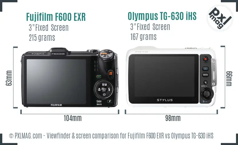 Fujifilm F600 EXR vs Olympus TG-630 iHS Screen and Viewfinder comparison