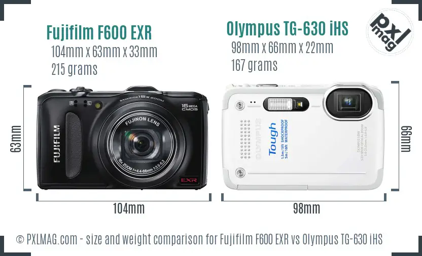 Fujifilm F600 EXR vs Olympus TG-630 iHS size comparison