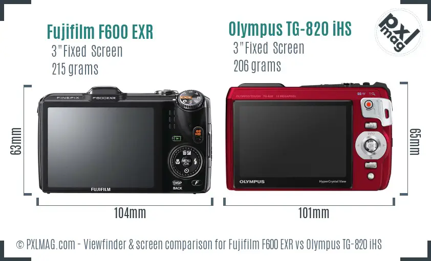 Fujifilm F600 EXR vs Olympus TG-820 iHS Screen and Viewfinder comparison