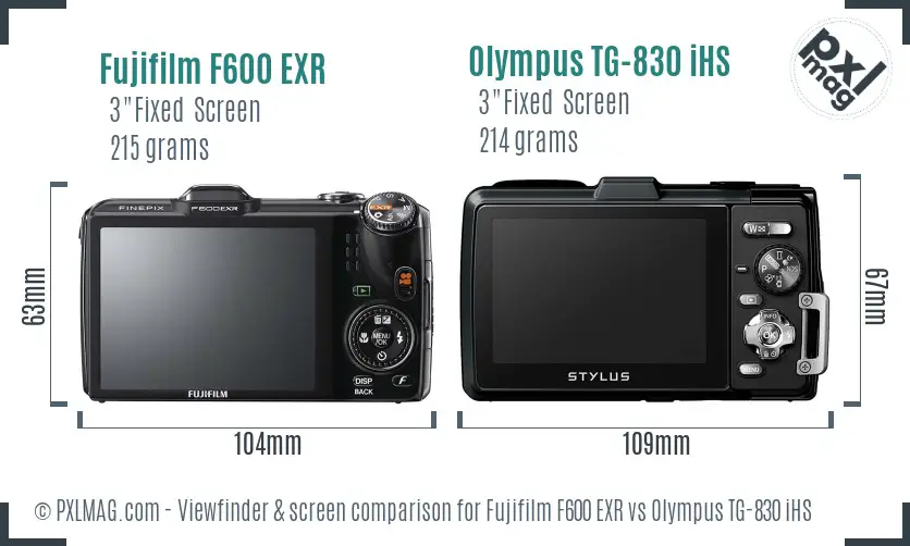 Fujifilm F600 EXR vs Olympus TG-830 iHS Screen and Viewfinder comparison