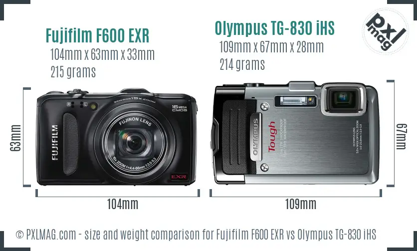 Fujifilm F600 EXR vs Olympus TG-830 iHS size comparison