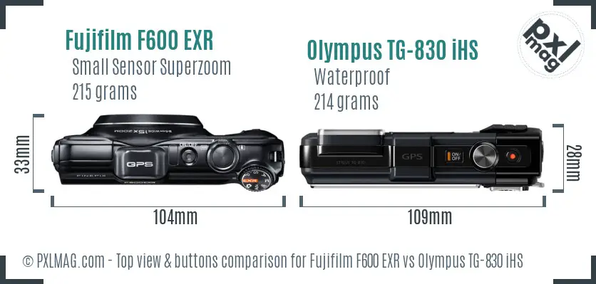 Fujifilm F600 EXR vs Olympus TG-830 iHS top view buttons comparison