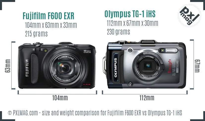 Fujifilm F600 EXR vs Olympus TG-1 iHS size comparison