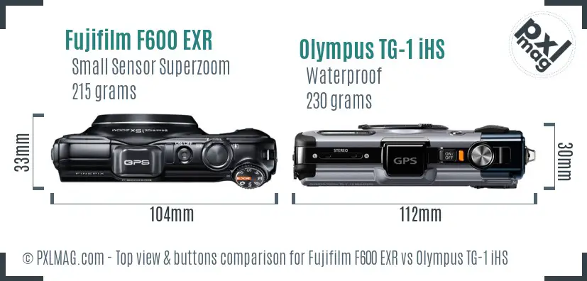 Fujifilm F600 EXR vs Olympus TG-1 iHS top view buttons comparison