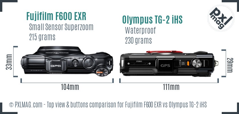 Fujifilm F600 EXR vs Olympus TG-2 iHS top view buttons comparison