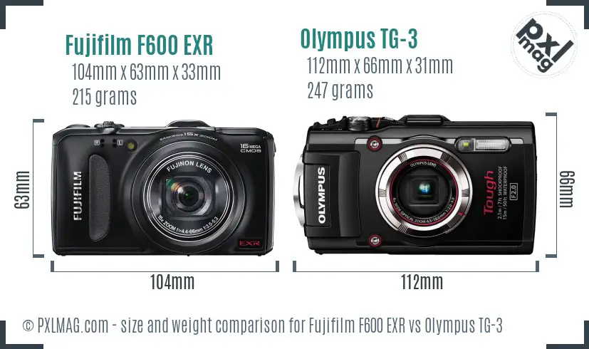 Fujifilm F600 EXR vs Olympus TG-3 size comparison Fujifilm F600 EXR vs Olympus TG-3 size comparison