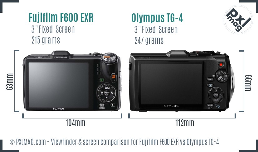 Fujifilm F600 EXR vs Olympus TG-4 Screen and Viewfinder comparison