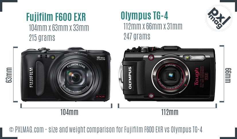 Fujifilm F600 EXR vs Olympus TG-4 size comparison