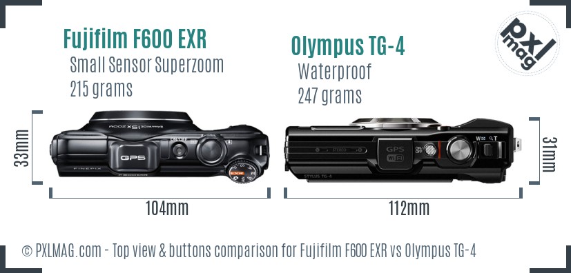 Fujifilm F600 EXR vs Olympus TG-4 top view buttons comparison