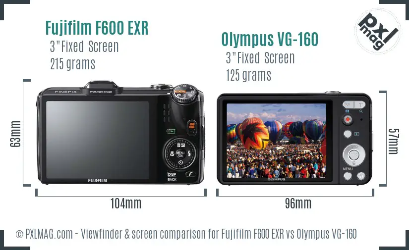 Fujifilm F600 EXR vs Olympus VG-160 Screen and Viewfinder comparison