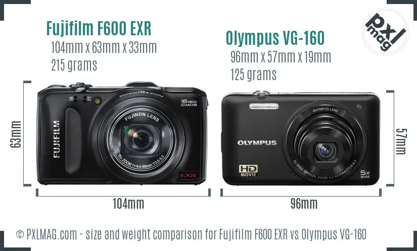 Fujifilm F600 EXR vs Olympus VG-160 size comparison