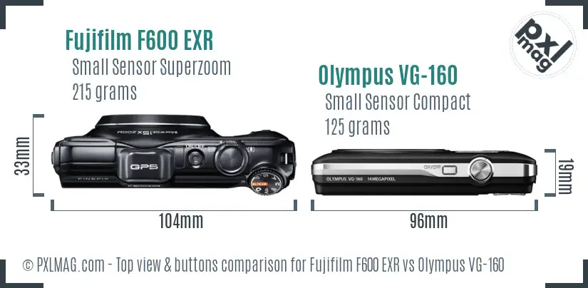 Fujifilm F600 EXR vs Olympus VG-160 top view buttons comparison