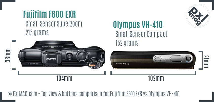 Fujifilm F600 EXR vs Olympus VH-410 top view buttons comparison
