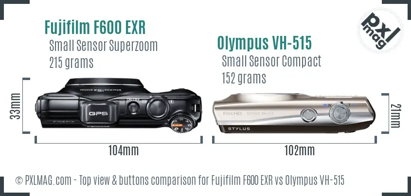 Fujifilm F600 EXR vs Olympus VH-515 top view buttons comparison
