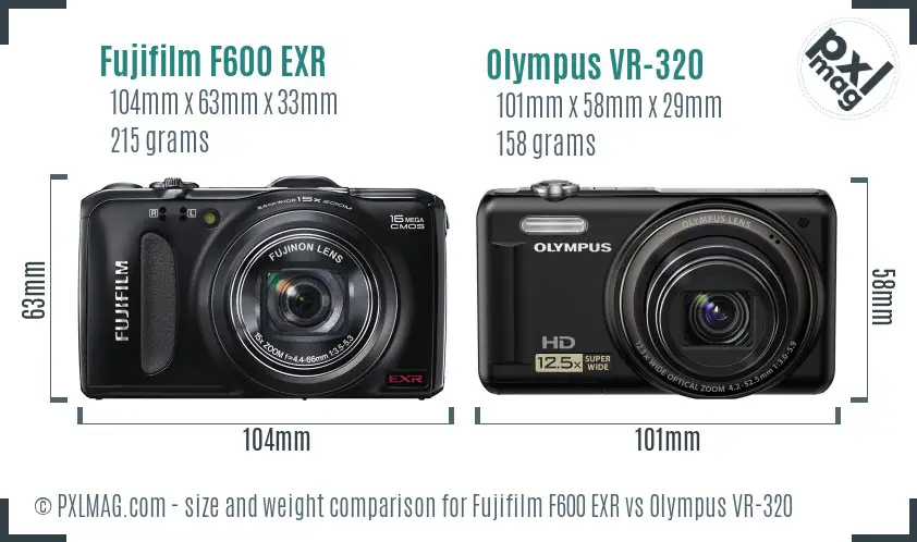 Fujifilm F600 EXR vs Olympus VR-320 size comparison