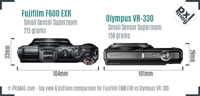 Fujifilm F600 EXR vs Olympus VR-330 top view buttons comparison