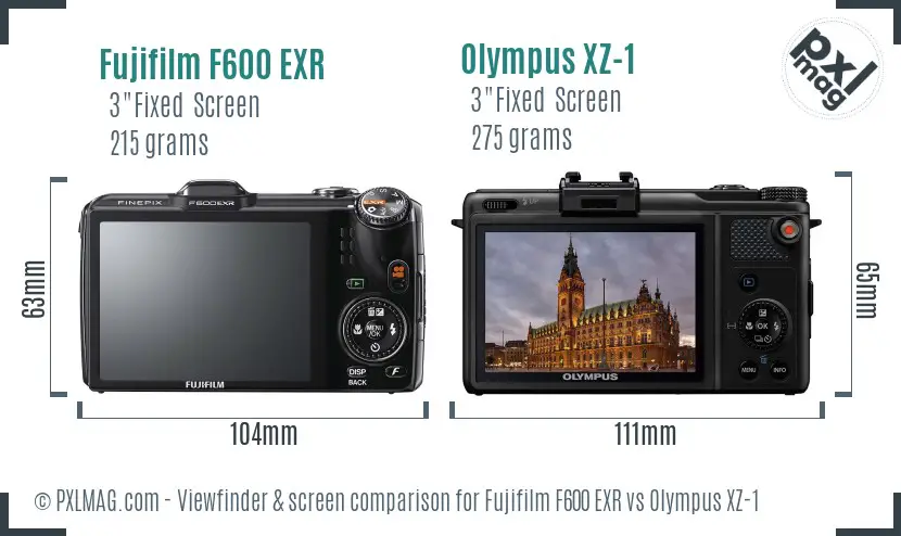 Fujifilm F600 EXR vs Olympus XZ-1 Screen and Viewfinder comparison