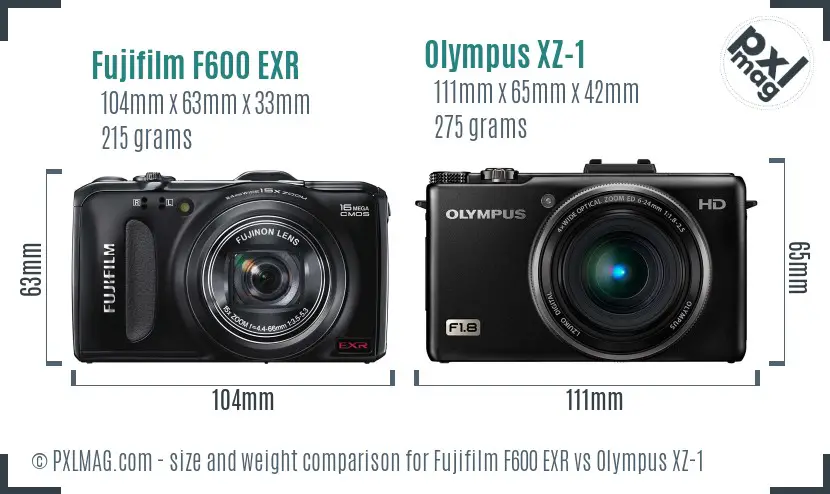 Fujifilm F600 EXR vs Olympus XZ-1 size comparison