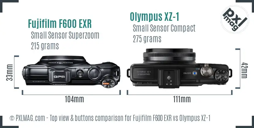 Fujifilm F600 EXR vs Olympus XZ-1 top view buttons comparison